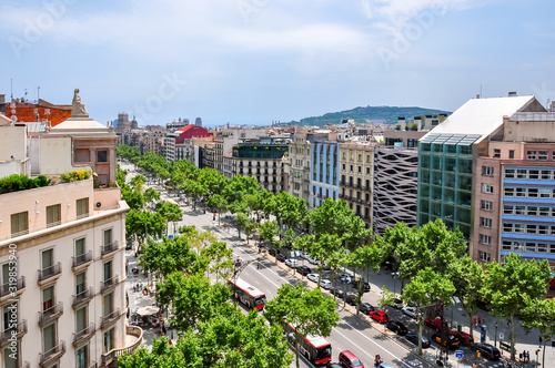 Tablou pe pânză View of Paseo de Gracia street from top of Casa Mila house, Barcelona, Spain