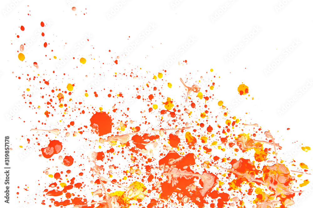 Obraz premium Abstract paint splashes and drops isolated on white background. Colorful spots of gouache paint..