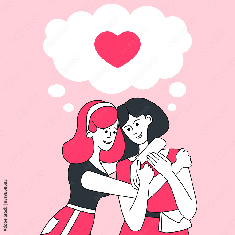 Smiling and hugging girls banner design template Smiling and hugging girls banner design template