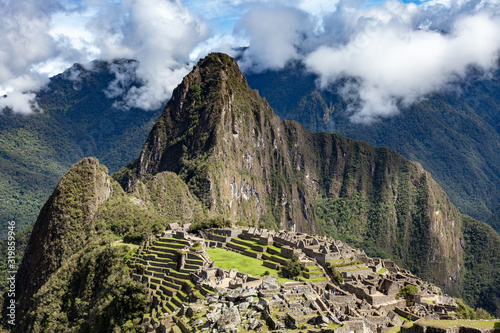 Сlassic view of Machu Picchu located in the Cusco Region, UNESCO World Heritage Site, New Seven Wonders of the World.