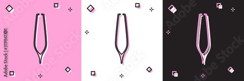Set Eyebrow tweezers icon isolated on pink and white, black background. Cosmetic tweezers for ingrown hair. Vector Illustration