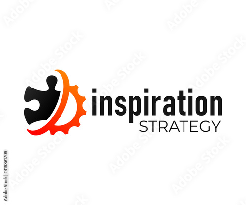 Puzzles and gear, strategy and financial planning, logo design. Engineering, innovation and technology, vector design and illustration