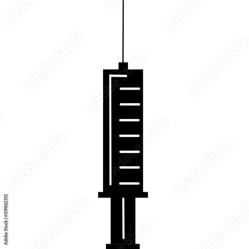 Black medical syringe, hypodermic needle, Inject needle concept of vaccination, injection. Trendy flat style. vector illustration. Drug dose business concept. Symbol web site design, logo, app, UI. 