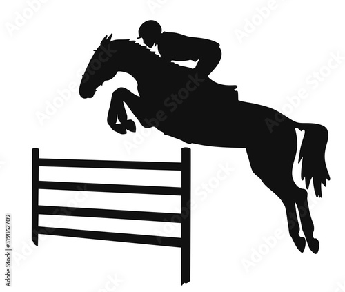 Show jumping competitions, overcoming obstacles, silhouette