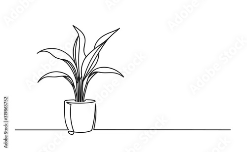 Continuous one line drawing of a flower in a pot