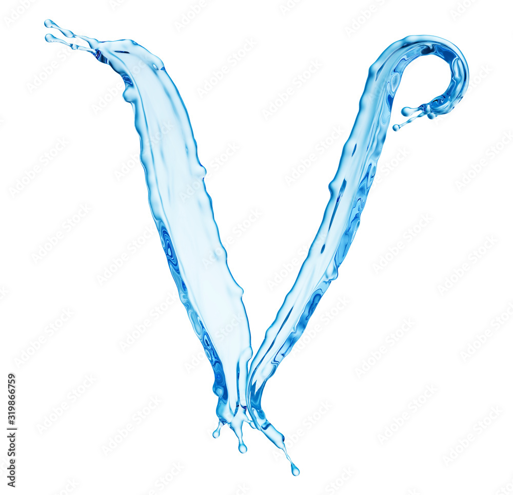 Clean Blue Water Splash Shaped in Form of Letter V Clean Blue Water Splash Shaped in Form of Letter V