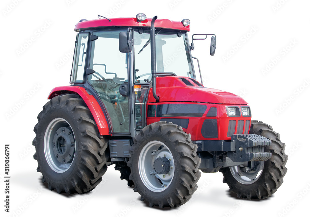 Red tractors isolated on white background Red tractors isolated on white background