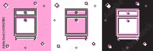 Set Furniture nightstand icon isolated on pink and white, black background. Vector Illustration
