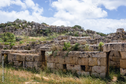Ruined walls of acropolis of Selinunte also called Selinus - ancient city on Sicily Island in Italy