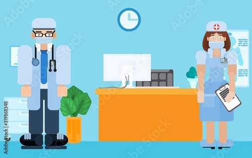 hospital doctor and nurse. reception of patients