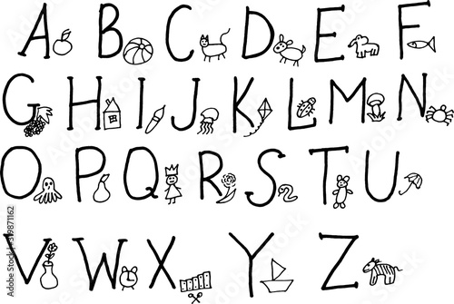 Cartoon alphabet. Cute letters signs and symbols for school children and children vector