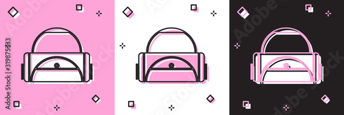 Set Sport bag icon isolated on pink and white, black background. Vector Illustration