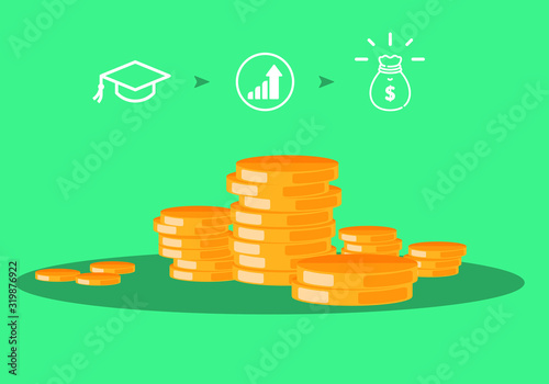 money and learning vector graphic, illustration of finances and rich life