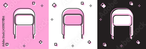 Set Winter hat with ear flaps icon isolated on pink and white, black background. Vector Illustration