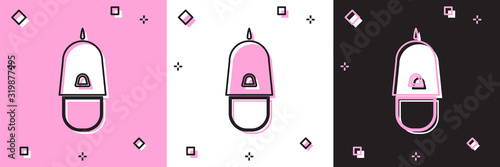 Set Police cap with cockade icon isolated on pink and white, black background. Police hat sign. Vector Illustration