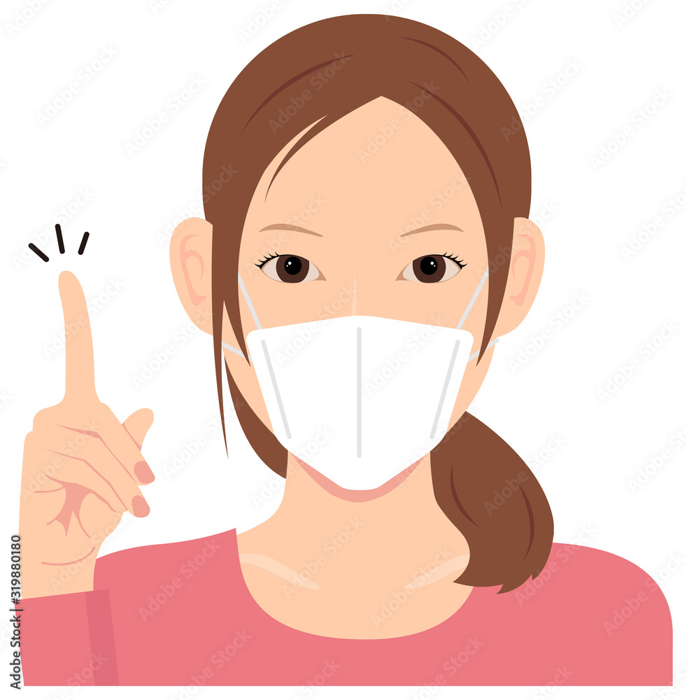 Young woman wearing a mask vector illustration (upper body) / idea,inspiration, good point, recommendation