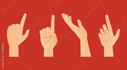 Vector illustration of hands in various poses, showing and pointing direction