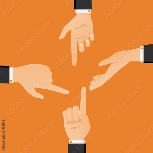 Hand gestures in black suits showing and directing, argument and discussion arms vector illustration.
