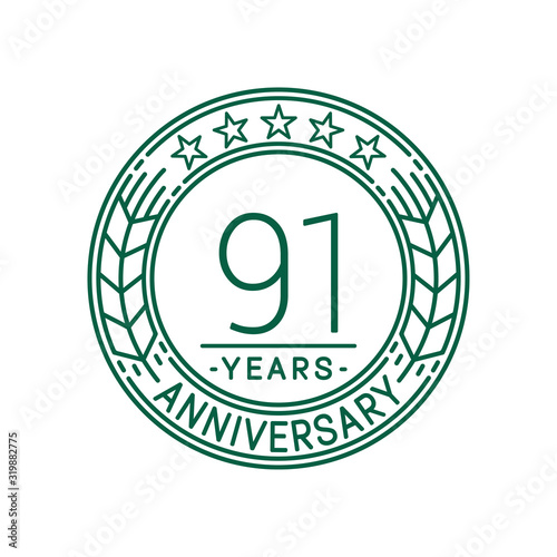 91 years anniversary celebration logo template. Line art vector and illustration.