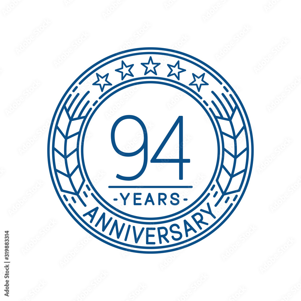 94 years anniversary celebration logo template. Line art vector and illustration.