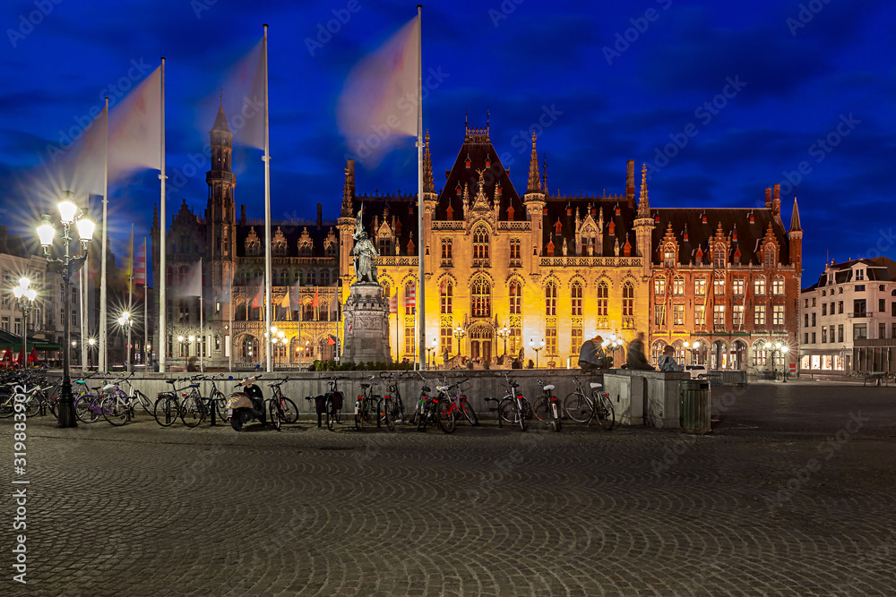 Brugge. Market square at sunset.