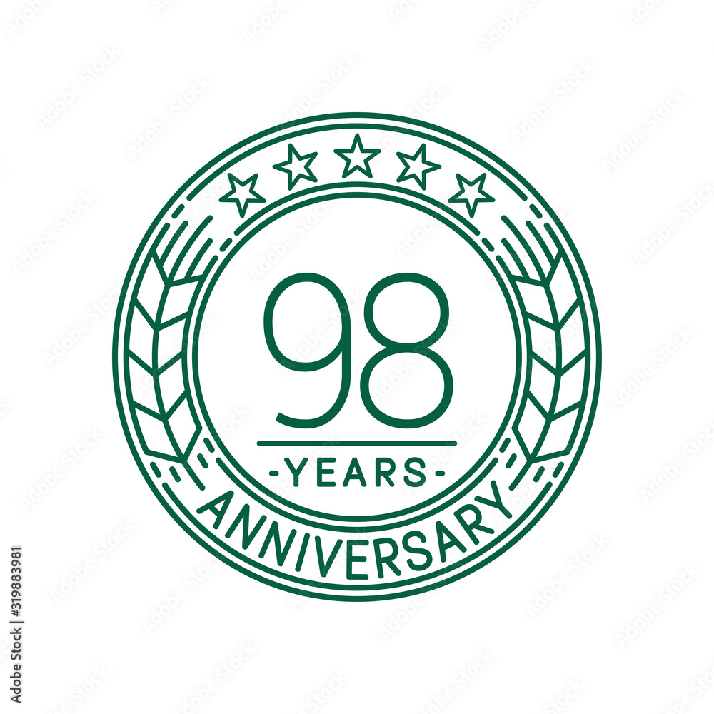 98 years anniversary celebration logo template. Line art vector and illustration.