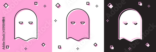 Set Executioner mask icon isolated on pink and white, black background. Hangman, torturer, executor, tormentor, butcher, headsman icon. Vector Illustration