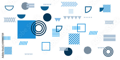 Memphis simple blue abstract circle line rectangle box arrow cross mountain river pie egypt basic shape background for shirt. Suit for pattern and presentation background.
