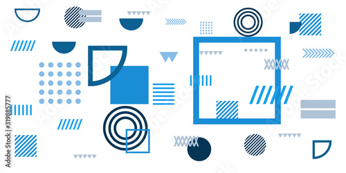 Memphis simple blue abstract circle line rectangle box arrow cross mountain river pie egypt basic shape background for shirt. Suit for pattern and presentation background.