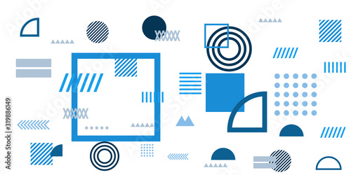 Memphis simple blue abstract circle line rectangle box arrow cross mountain river pie egypt basic shape background for shirt. Suit for pattern and presentation background.
