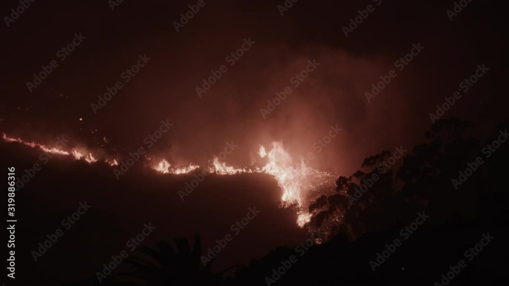 Strong Fire Brought by Strong Winds on Lion's Head Mountains