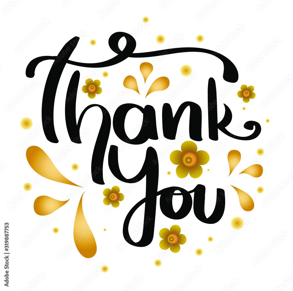 Thank you! vector cute lettering hand drawn with golden flowers