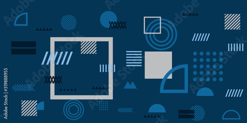 Memphis simple blue abstract circle line rectangle box arrow cross mountain river pie egypt basic shape background for shirt. Suit for pattern and presentation background.