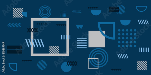 Memphis simple blue abstract circle line rectangle box arrow cross mountain river pie egypt basic shape background for shirt. Suit for pattern and presentation background.