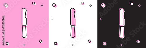 Set Disposable plastic knife icon isolated on pink and white, black background. Vector Illustration