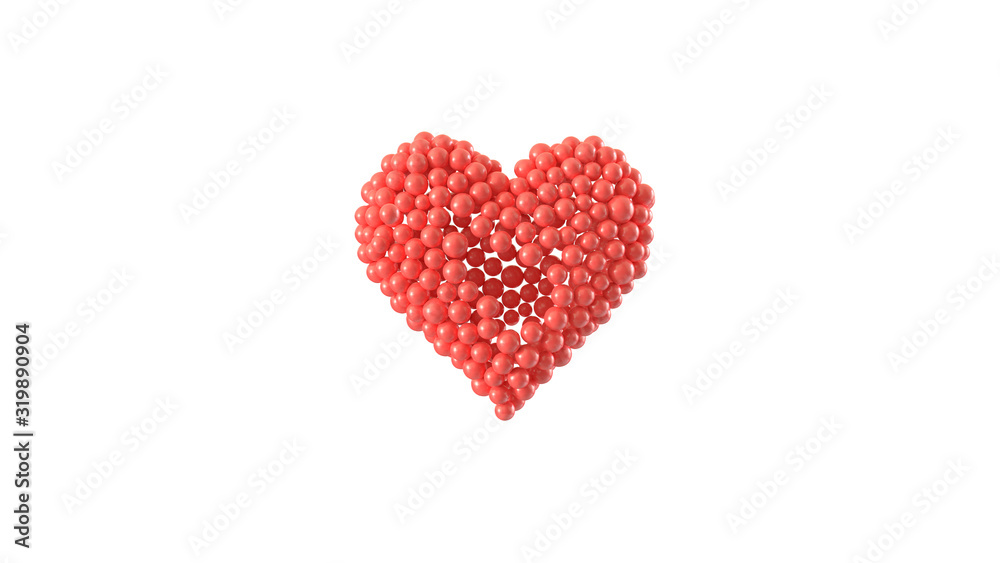 Heart shape made out of shiny spheres. Valentine's Day. 3D rendering.