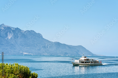 Excursion cruiser on Geneva Lake of Montreux, Swiss Riviera