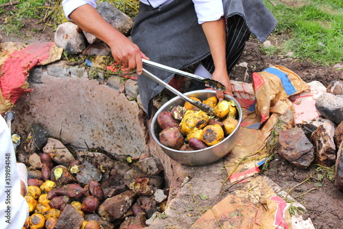 Traditional Peruvian cooking method, called Pachamanca