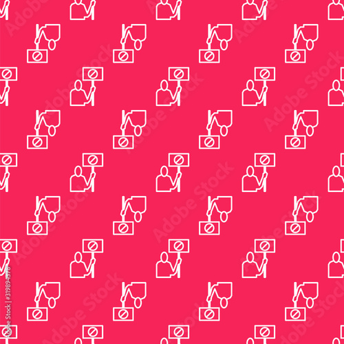 White line Nature saving protest icon isolated seamless pattern on red background. Earth planet protection, environmental issues demonstration. Vector Illustration