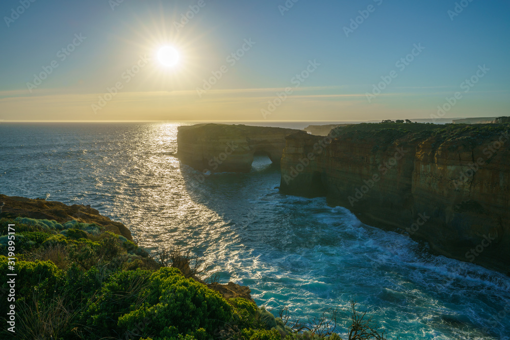 island arch at sunset, great ocean road in victoria, australia