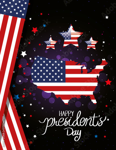 happy presidents day with flag and map usa