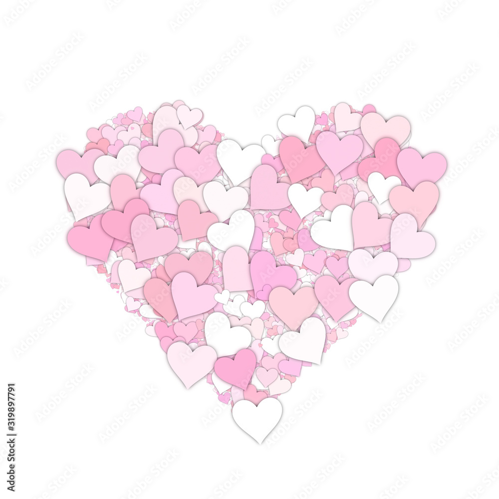 A cluster of pink and white hearts forming a big heart