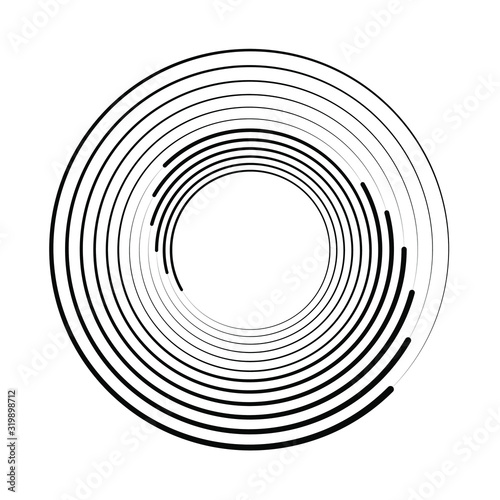 Black abstract stripes in round form. Geometric art. Design element for border frame, logo, tattoo, sign, symbol, web pages, prints, posters, template, monochrome pattern and abstract background
