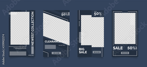 social media post template for digital marketing and sale promo. fashion sale advertising in blue color banner offer. social media story frame illustration