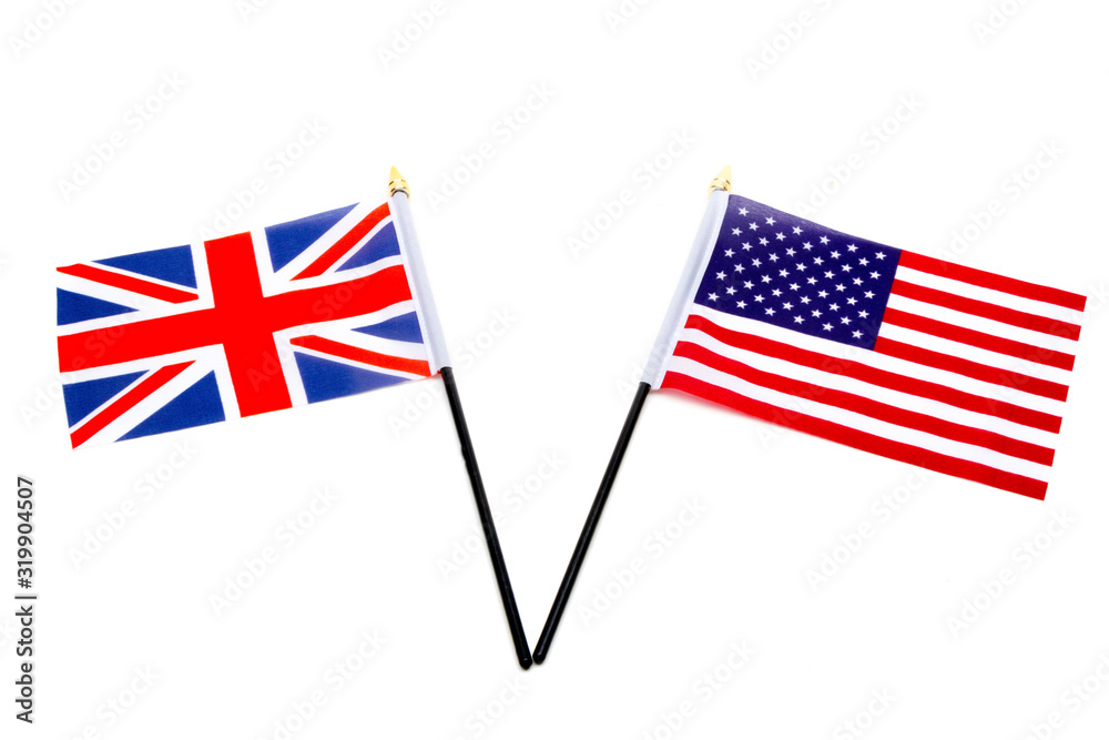 The flags of the United Kingdom and the United States isolated on a white background The flags of the United Kingdom and the United States isolated on a white background