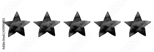 Watercolor black ink illustration of five stars for ranking hotel  restaurant or product in review