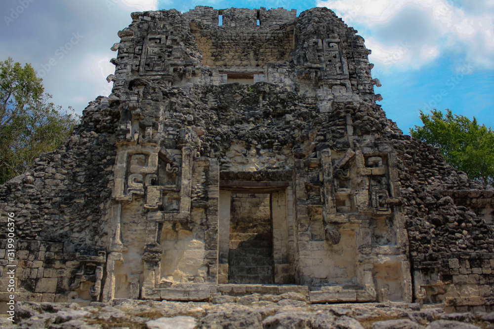 Chicanna, Campeche, Calakmul / Yucatan Peninsula ,Mexico - Abril 16 2011 Rio Bec architecture style of mayan ruins