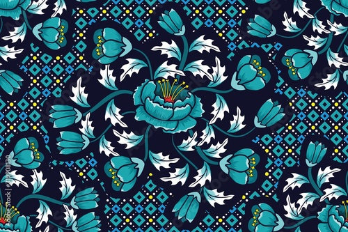 Seamless pattern with floral vector Illustration. Modern batik motif