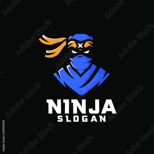 blue ninja character logo design cartoon