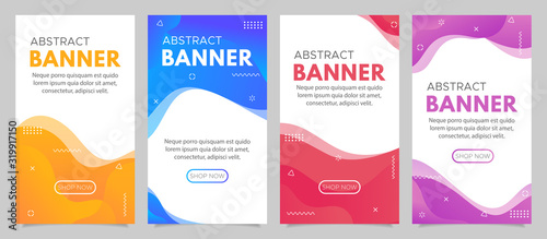 Banner for sale, offer, advertisement. Trendy background, flyer, poster, page. Cover with abstract elements, red, blue, orange and purple gradient
